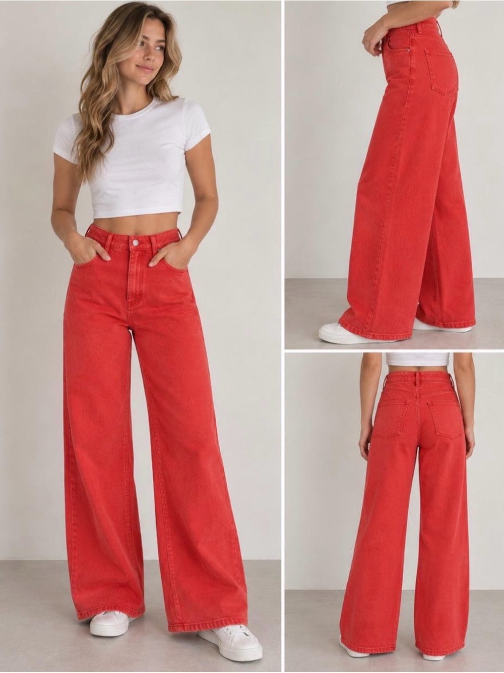 Universal Thread Washed Red Sailor Wide Leg High Rise Fitted Hip Relaxed Thigh 8